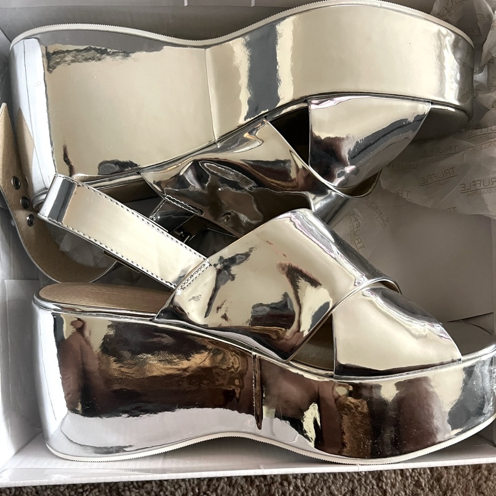 Silver Metalic Platform Wedges